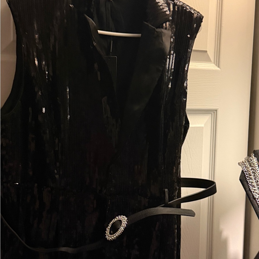 Fashion Nova Black Sequin Dress with Rhinestone Buckle